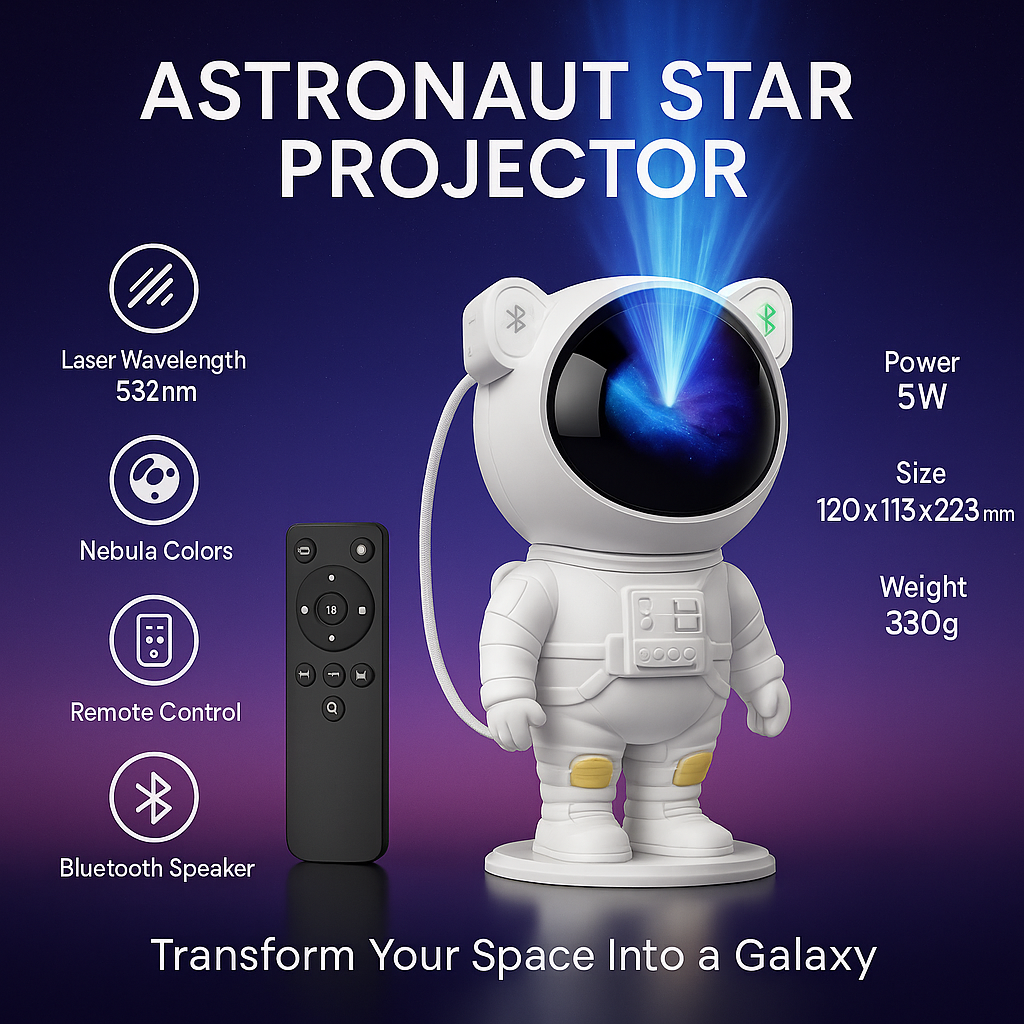Astronaut Galaxy Star Projector | Nebula Night Light with Remote & Bluetooth for Bedroom, Gaming Setup & Kids Room