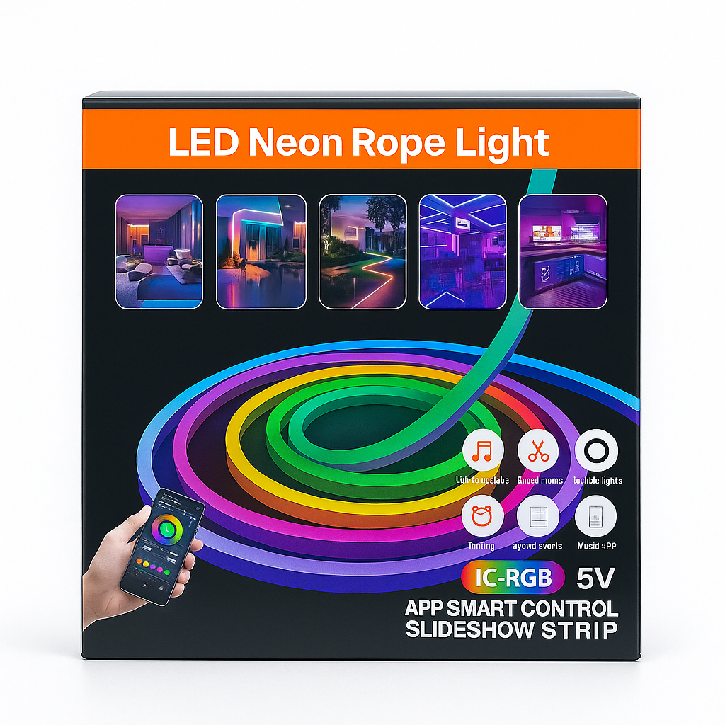 RGB Neon Rope Light 5M – USB Powered Flexible Smart LED Strip for Room Decoration