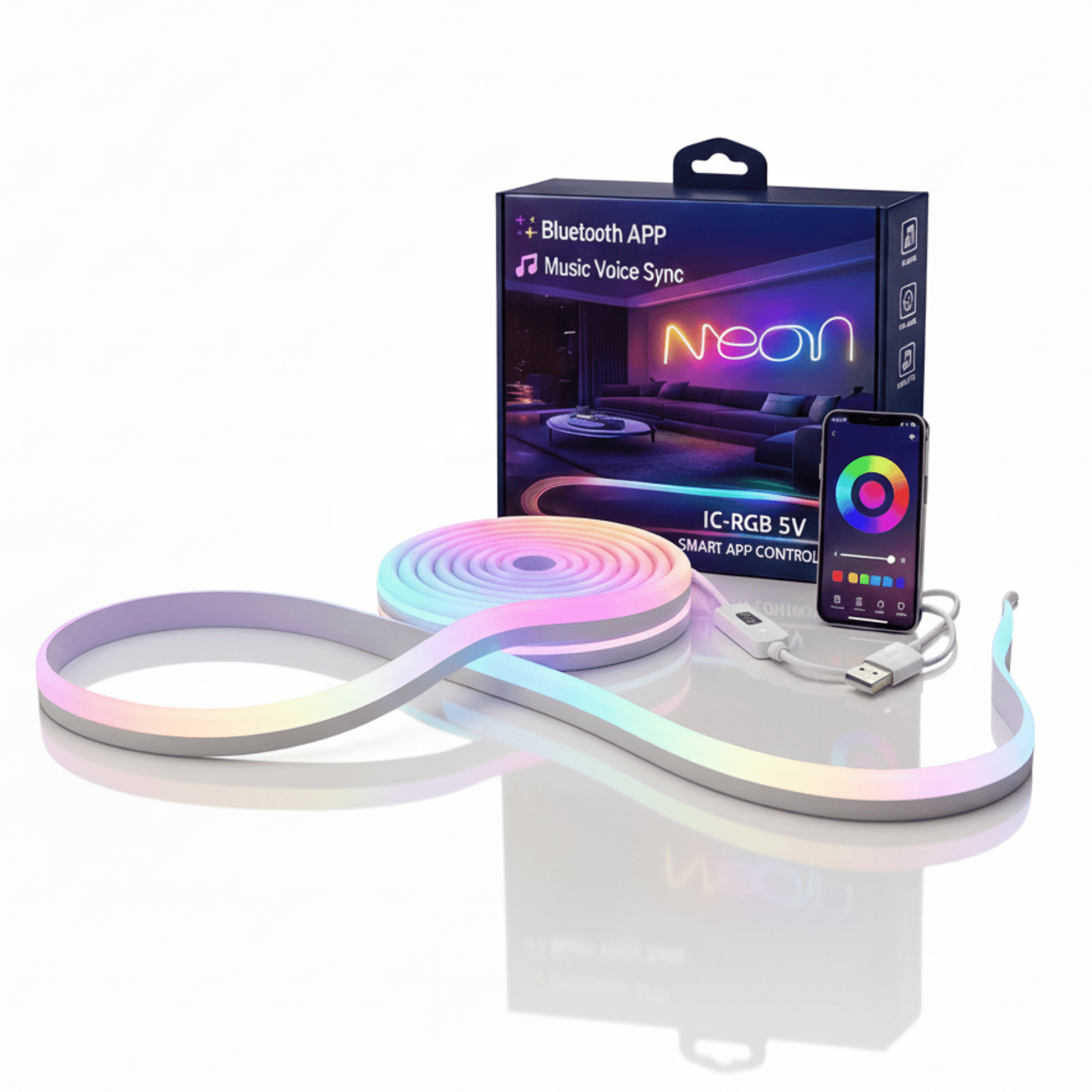 Smart RGB Neon Rope Light 5M – USB Connected LED Strip for Home - euro4buy