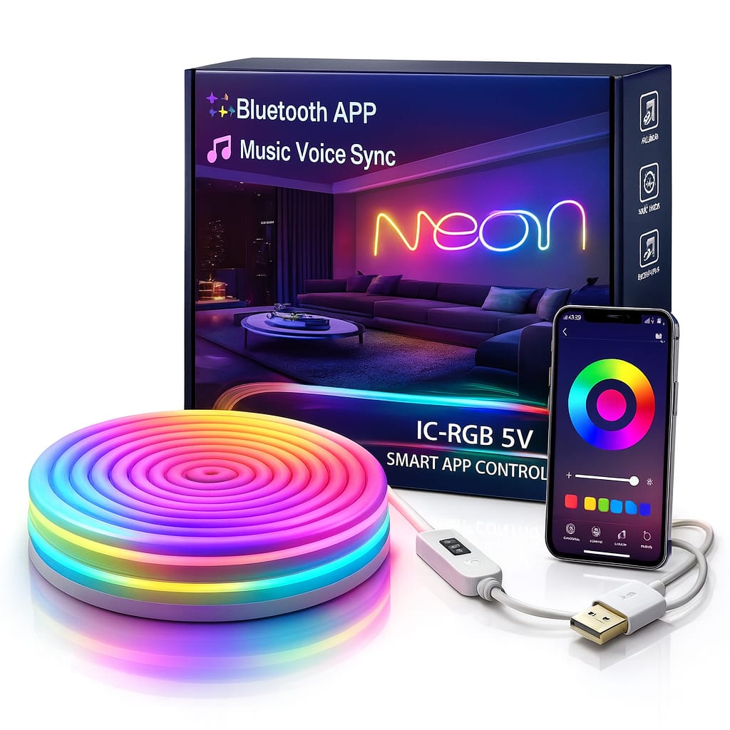 Smart RGB Neon Rope Light 5M – USB Connected LED Strip for Home - euro4buy